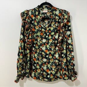 Colorful Floral Boho V-Neck Fun Bold Flowy Hailey & Co Statement Top [size L]